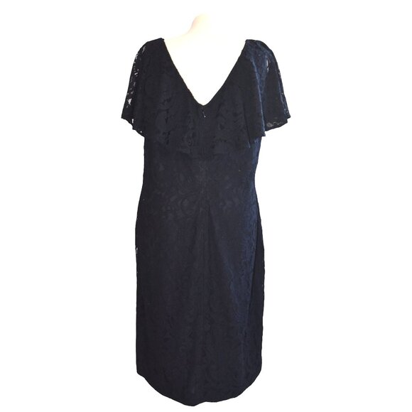 Lauren Ralph Lauren Black Lace Midi Dress 18 V-Neck Flutter Sleeve - Picture 3 of 8